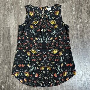 Cabi Black‎ Floral Print Sleeveless Top Blouse Bohemian Summer Casual S